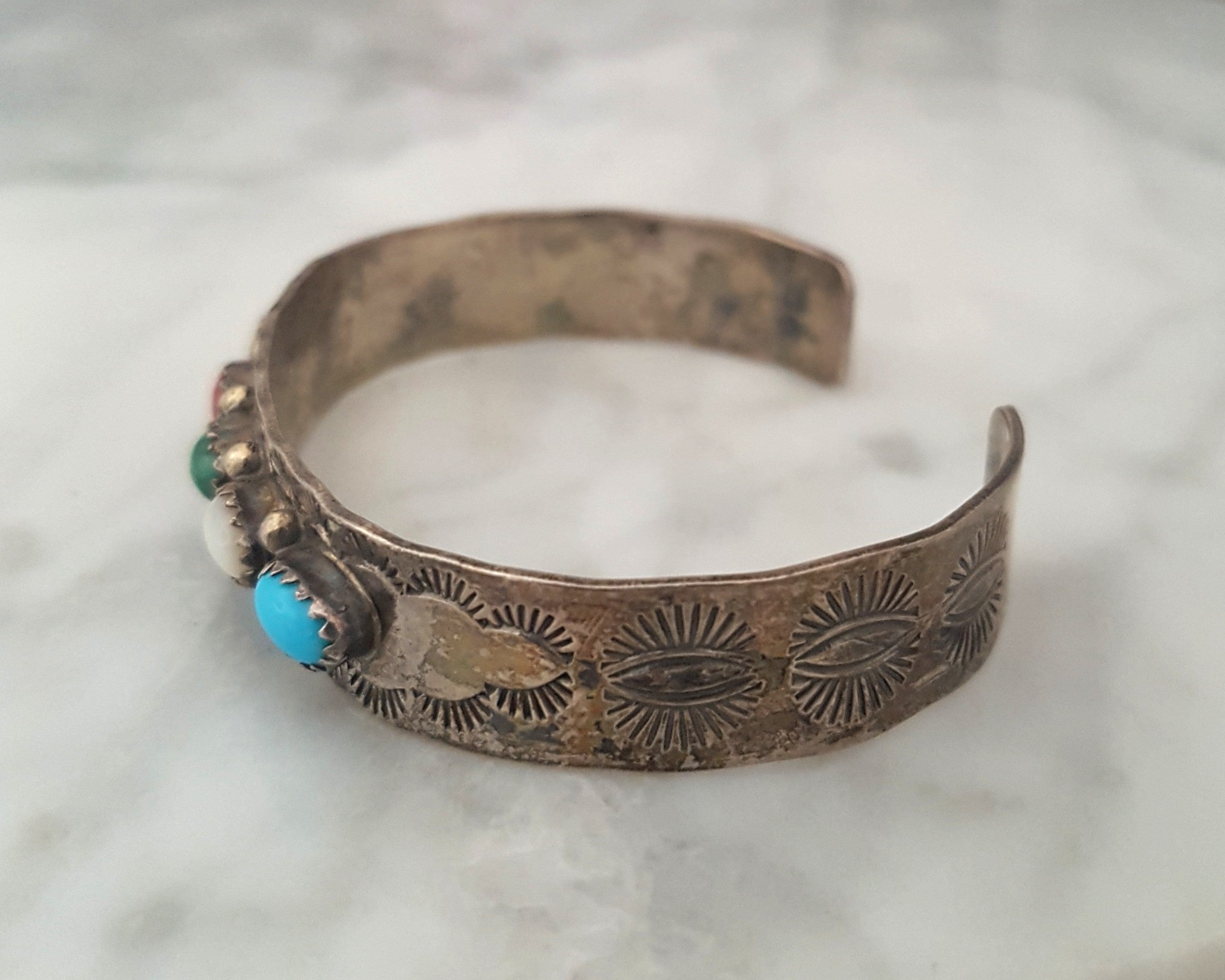 Native American Multistone Cuff Bracelet - Signed - Size S