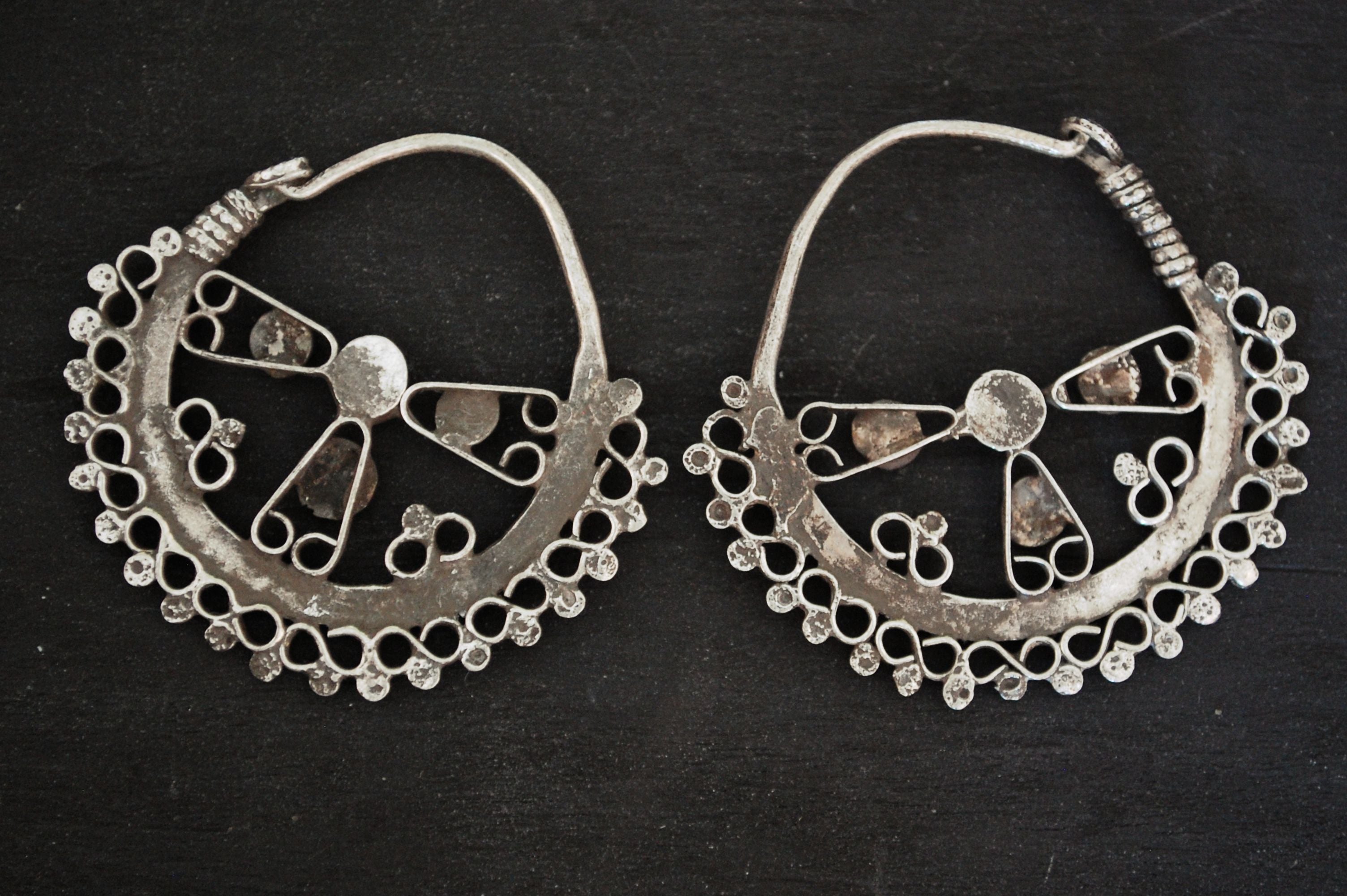 Antique Afghani Hoop Earrings with Glass