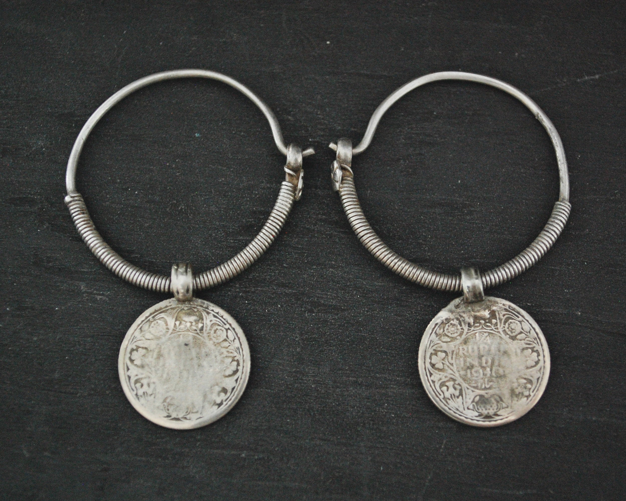 Tribal Indian Hoop Earrings with Coins - LARGE