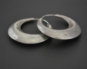 Large Flatened Ethnic Hoop Earrings Brushed - LARGE