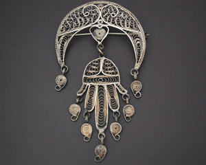 Tunisian Filigree Crescent and Hand of Fatima Brooch