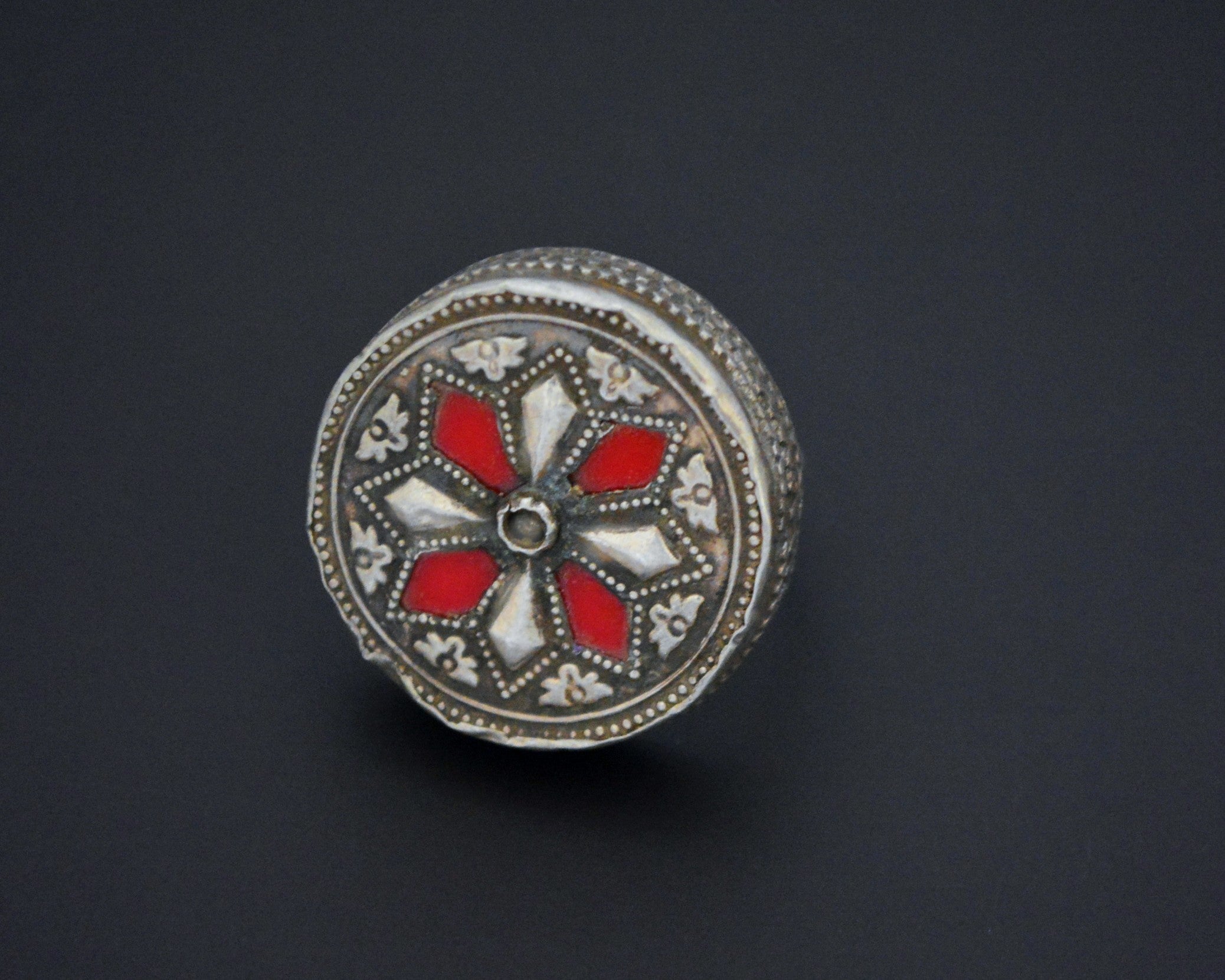 Afghani Silver Ring with Red Glass - Size 8