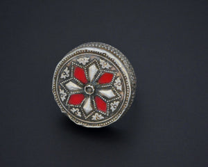 Afghani Silver Ring with Red Glass - Size 8