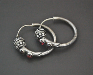 Ethnic Bali Hoop Earrings with Garnet