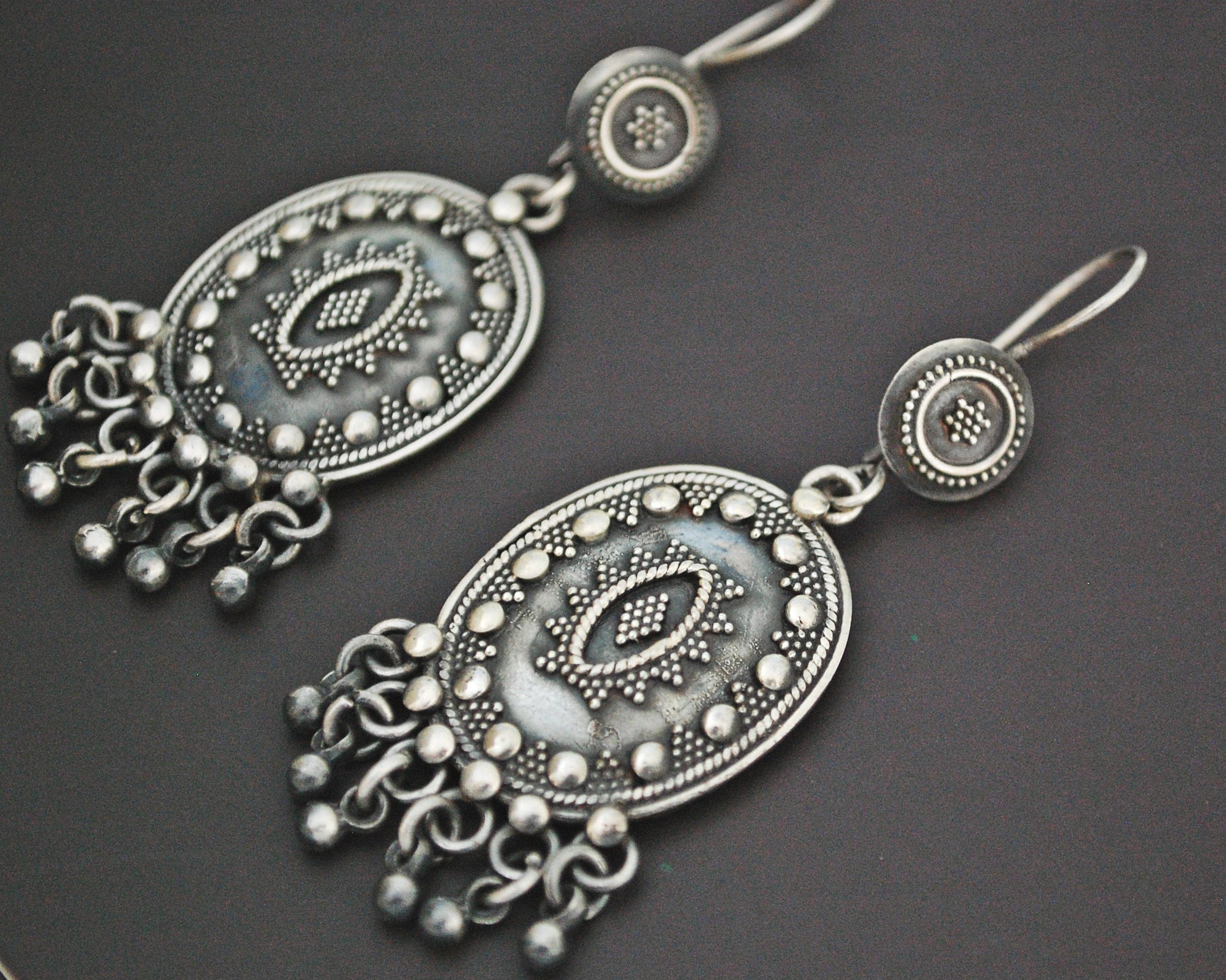 Vintage Indian Sterling Silver Dangle Earrings