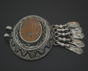 Kazakh Pendant with Engraved Agate and Dangles