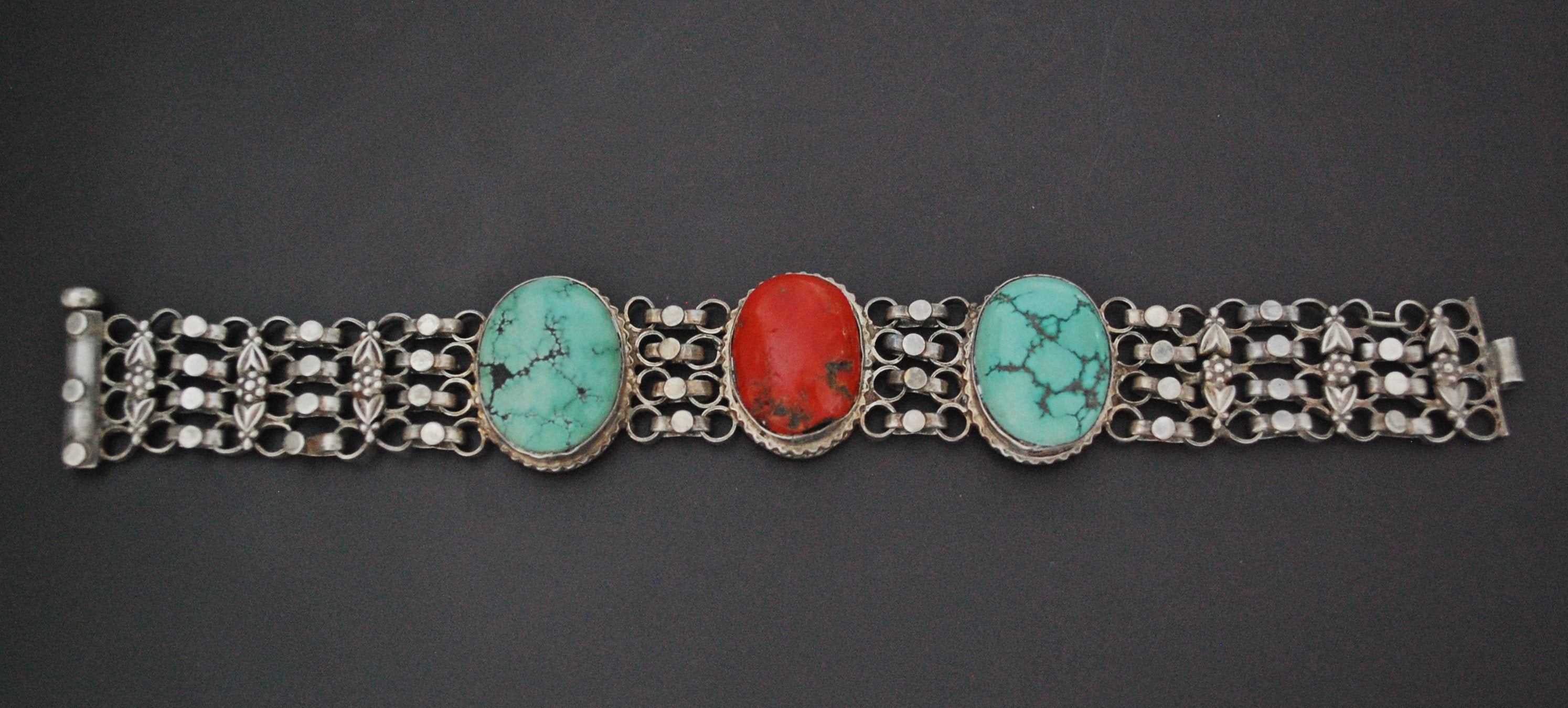Ethnic Coral Turquoise Link Bracelet - SMALL