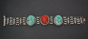 Ethnic Coral Turquoise Link Bracelet - SMALL