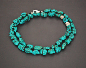 Knotted Turquoise Nugget Necklace with Silver Beads