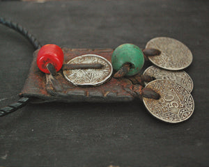Old Berber Leather Coin Amulet Pendant