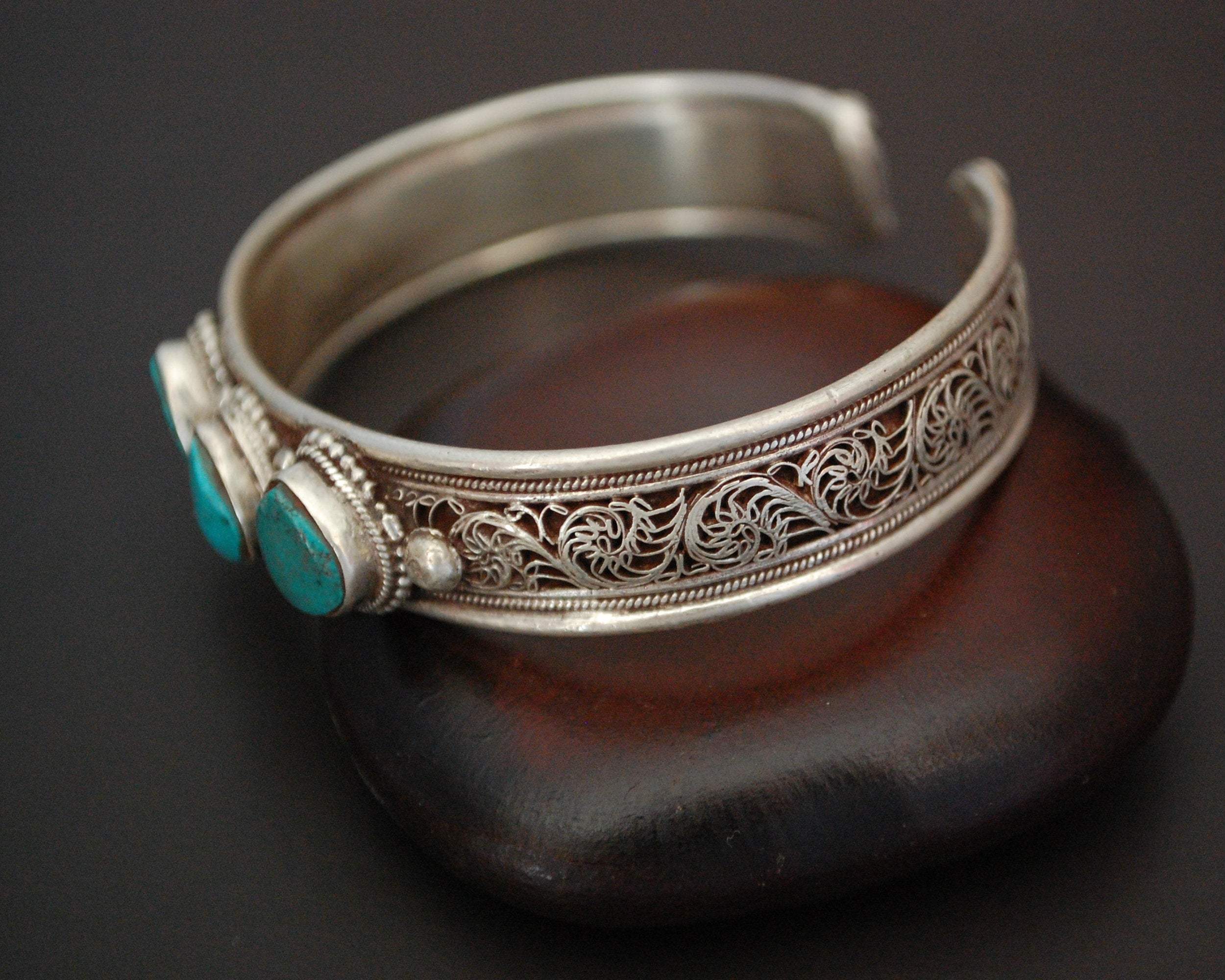 Nepali Turquoise Cuff Bracelet with Filigree