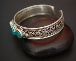Nepali Turquoise Cuff Bracelet with Filigree
