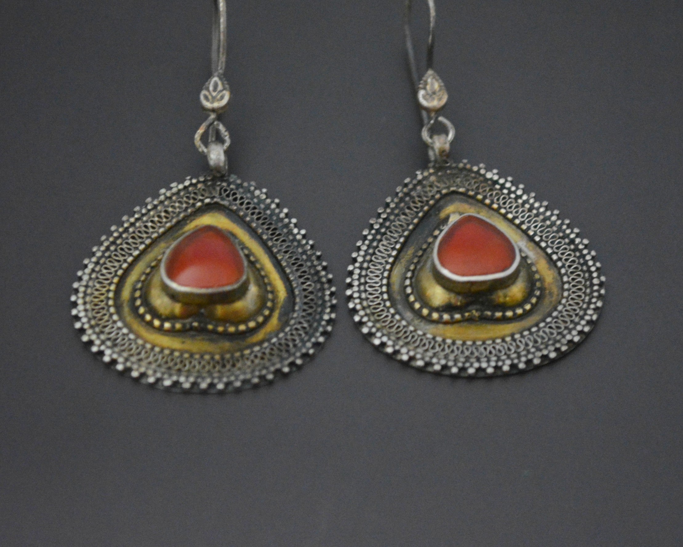 Turkmen Gilded Earrings with Carnelian