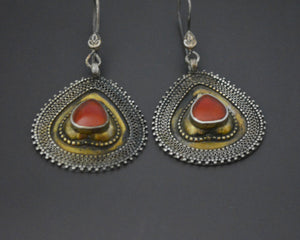 Turkmen Gilded Earrings with Carnelian
