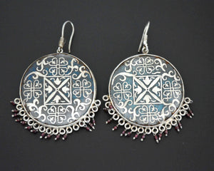 Large Indian Silver Earrings with Bead Dangles
