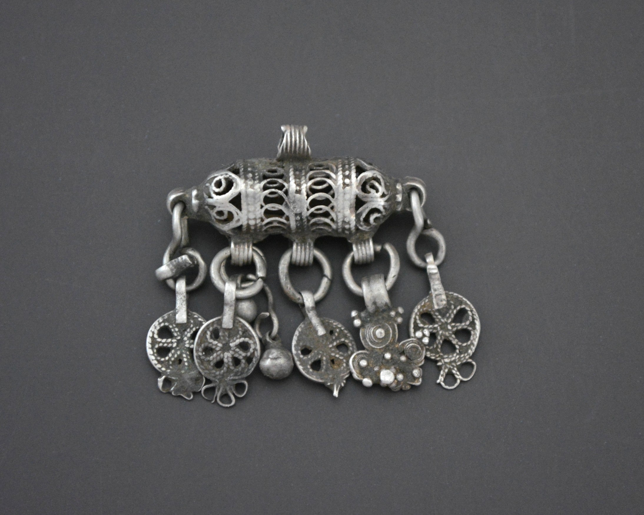 Yemeni Silver Hirz Pendant with Dangles