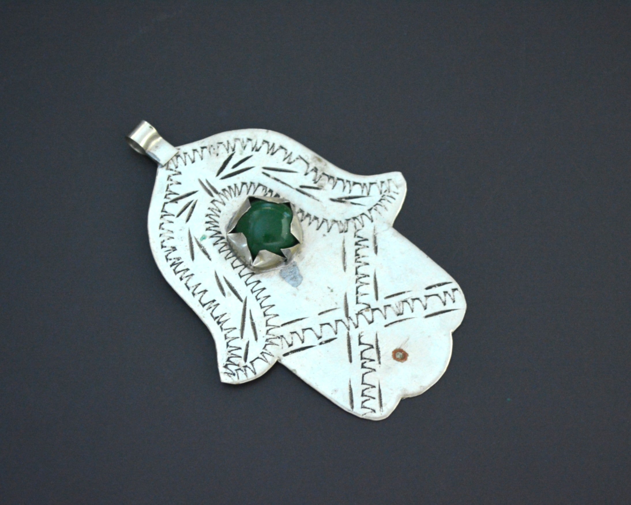 Hamsa Pendant with Green Glass