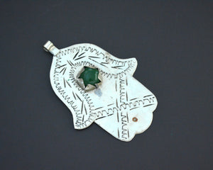 Hamsa Pendant with Green Glass