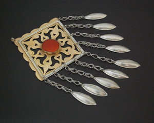 Antique Turkmen Pendant with Carnelian and Dangles