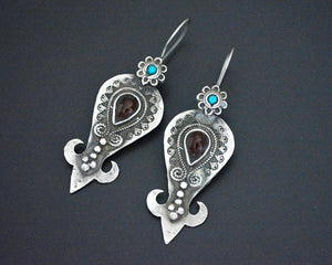 Pretty Uzbek Turquoise and Carnelian Earrings
