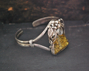 Native American Amber Cuff Bracelet with Flower