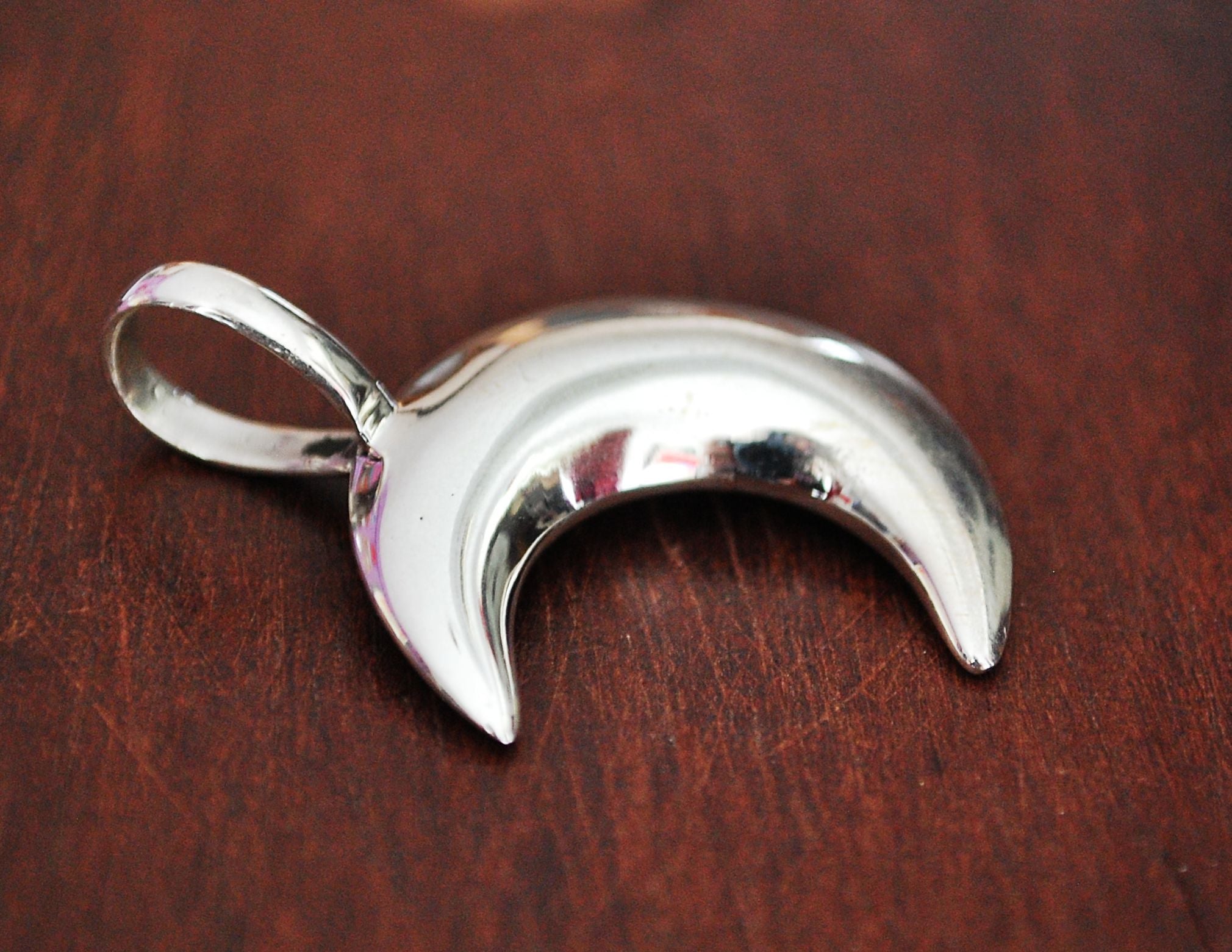 Crescent Moon Pendant - Solid Silver Moon Amulet