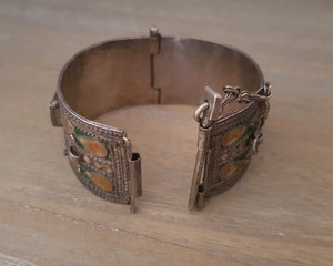 Reserved for R. - Berber Hinged Enamel Bracelet with Glass - SMALL