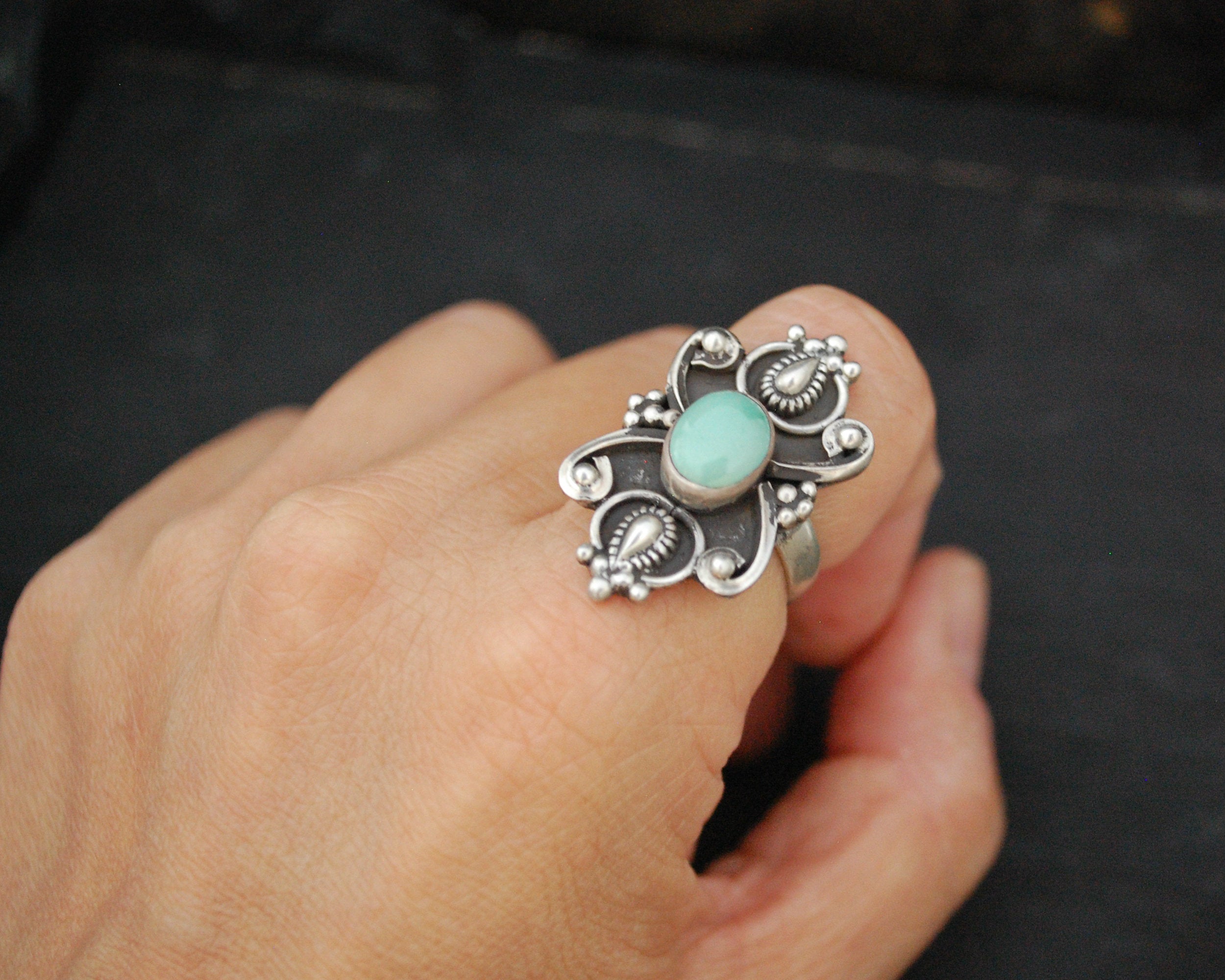Ethnic Turquoise Ring from India - Size 6.5