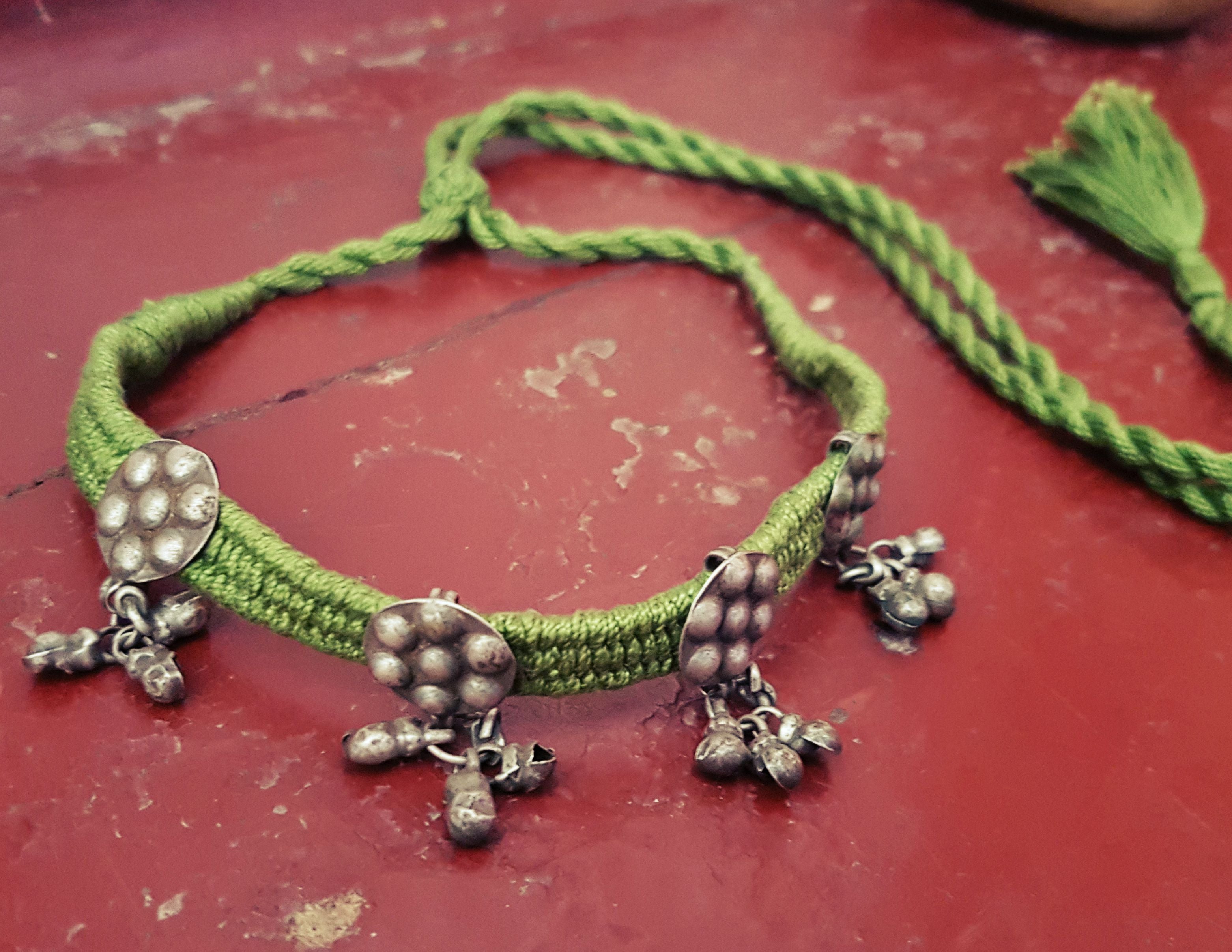 Rajasthani Silver Cotton Choker Necklace