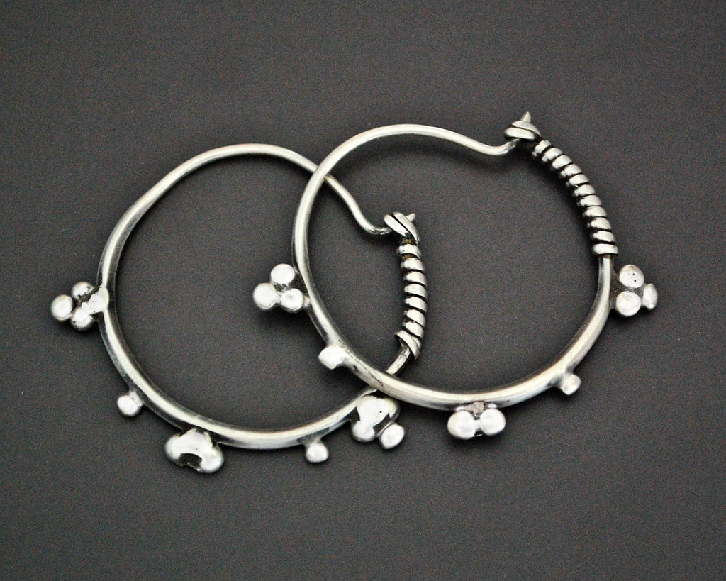 Afghani Hoop Earrings with Silver Dots - MEDIUM
