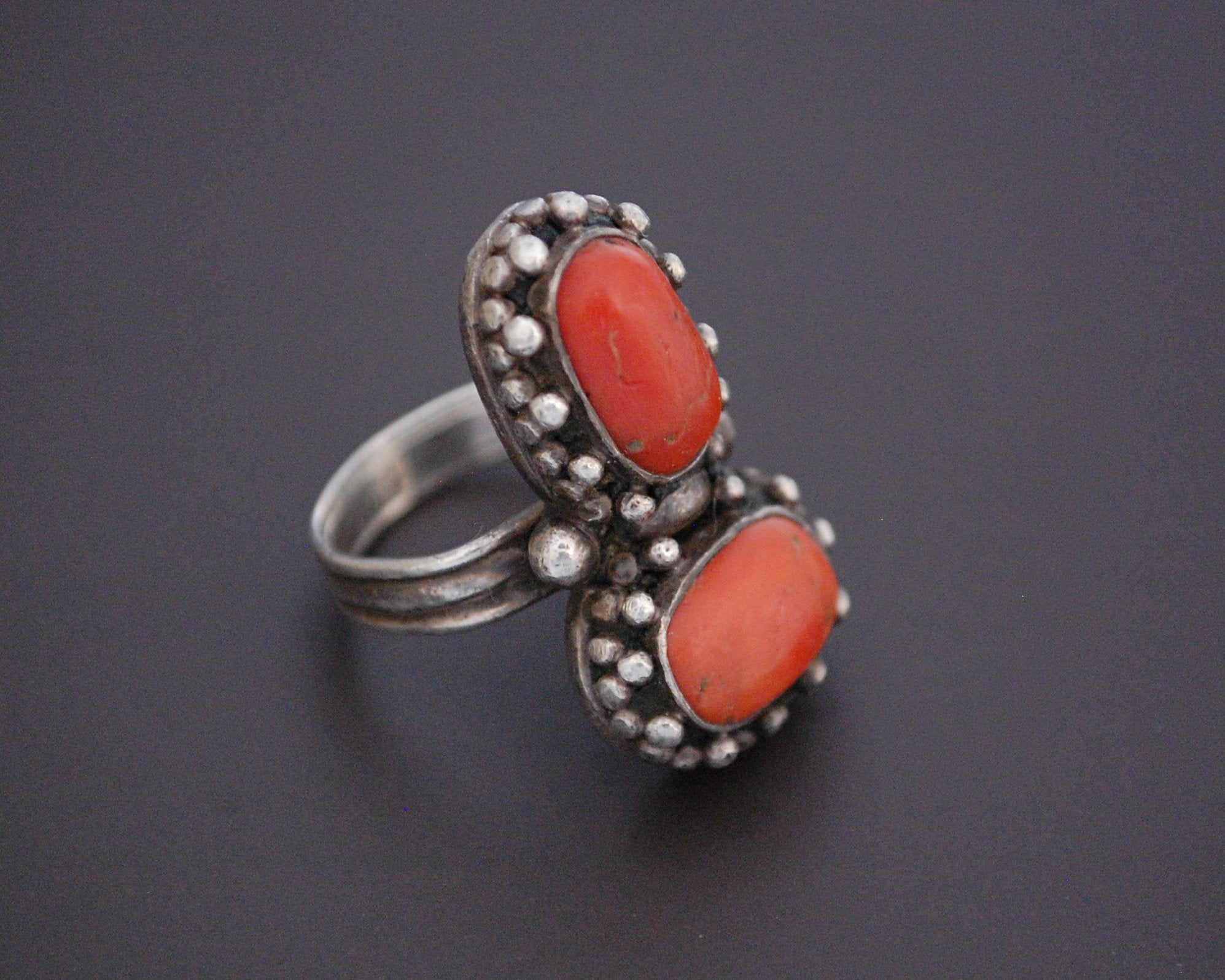 Vintage Nepali Coral Ring - Size 7 - Tibetan Coral Ring