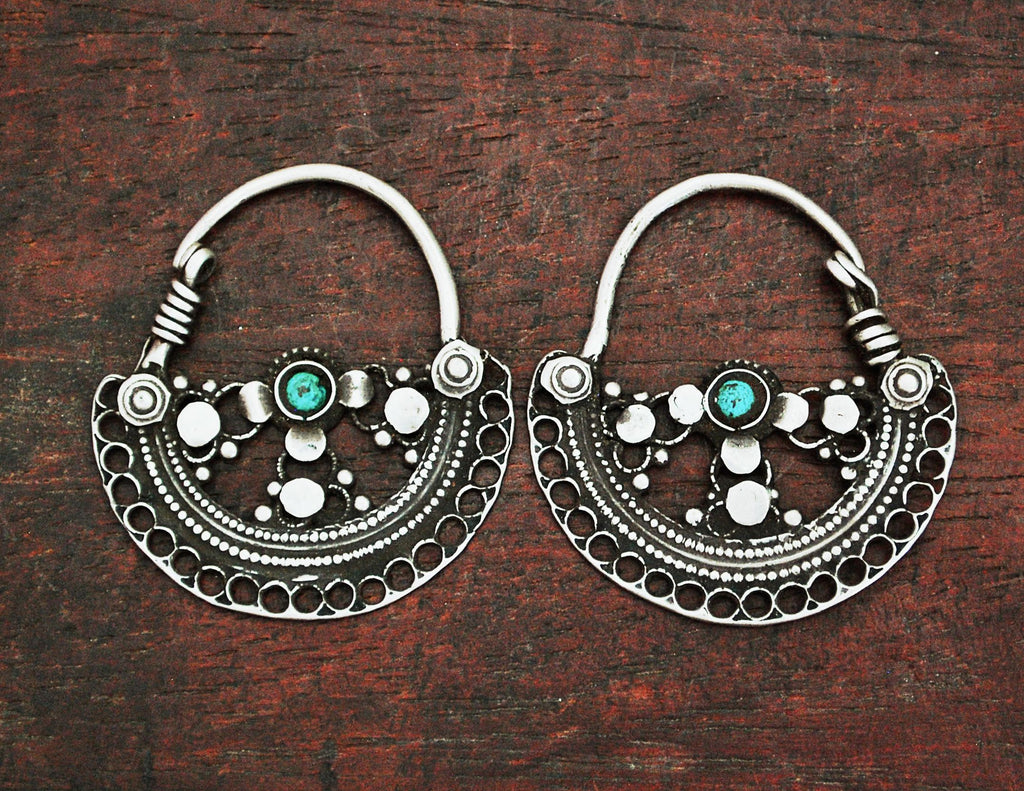 Antique Afghani Hoop Earrings with Turquoise