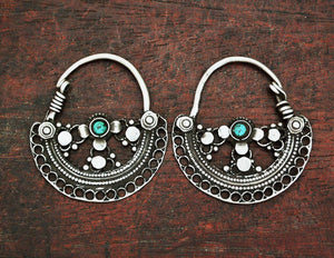 Antique Afghani Hoop Earrings with Turquoise