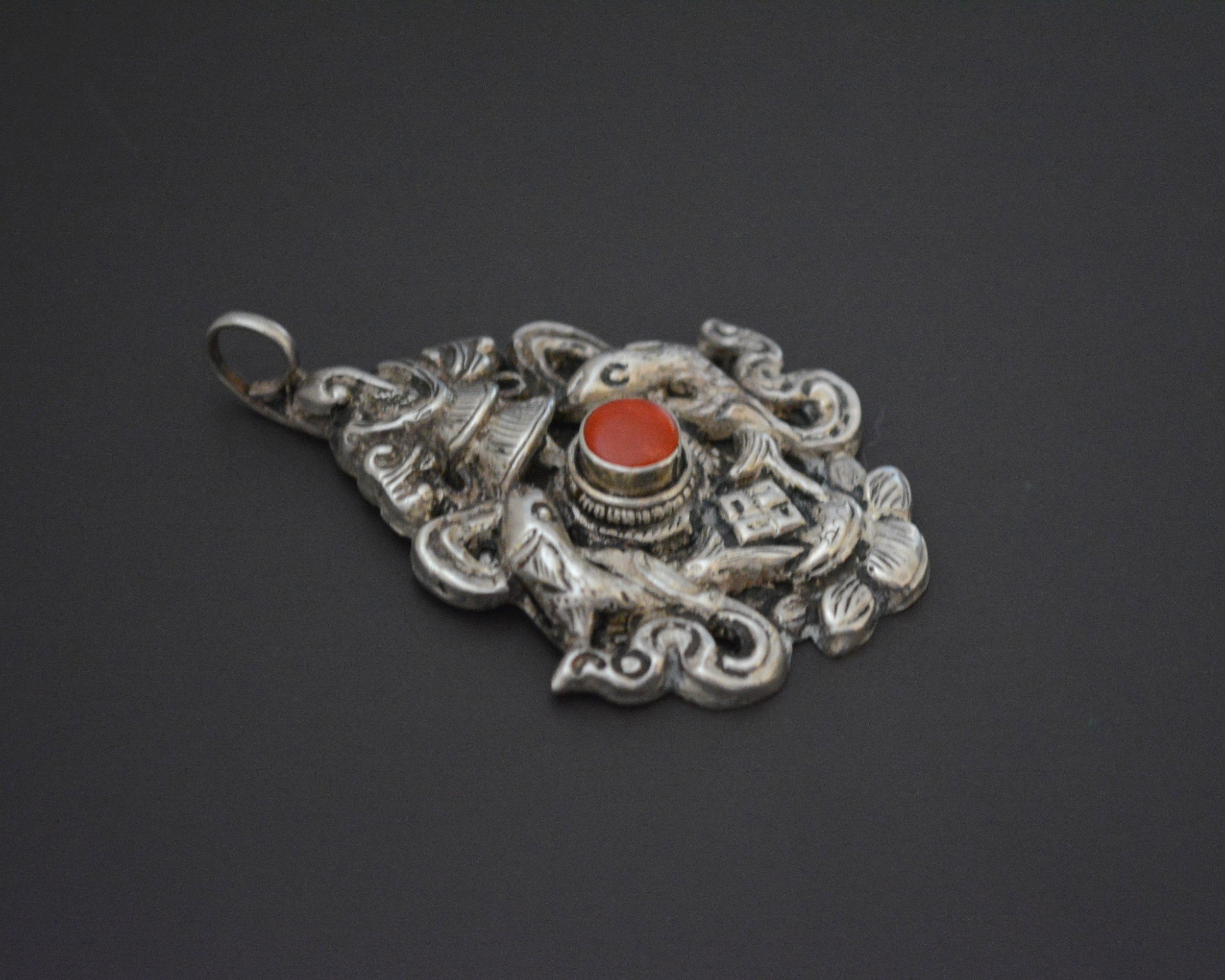 Nepali Ashtamangala Pendant with Coral