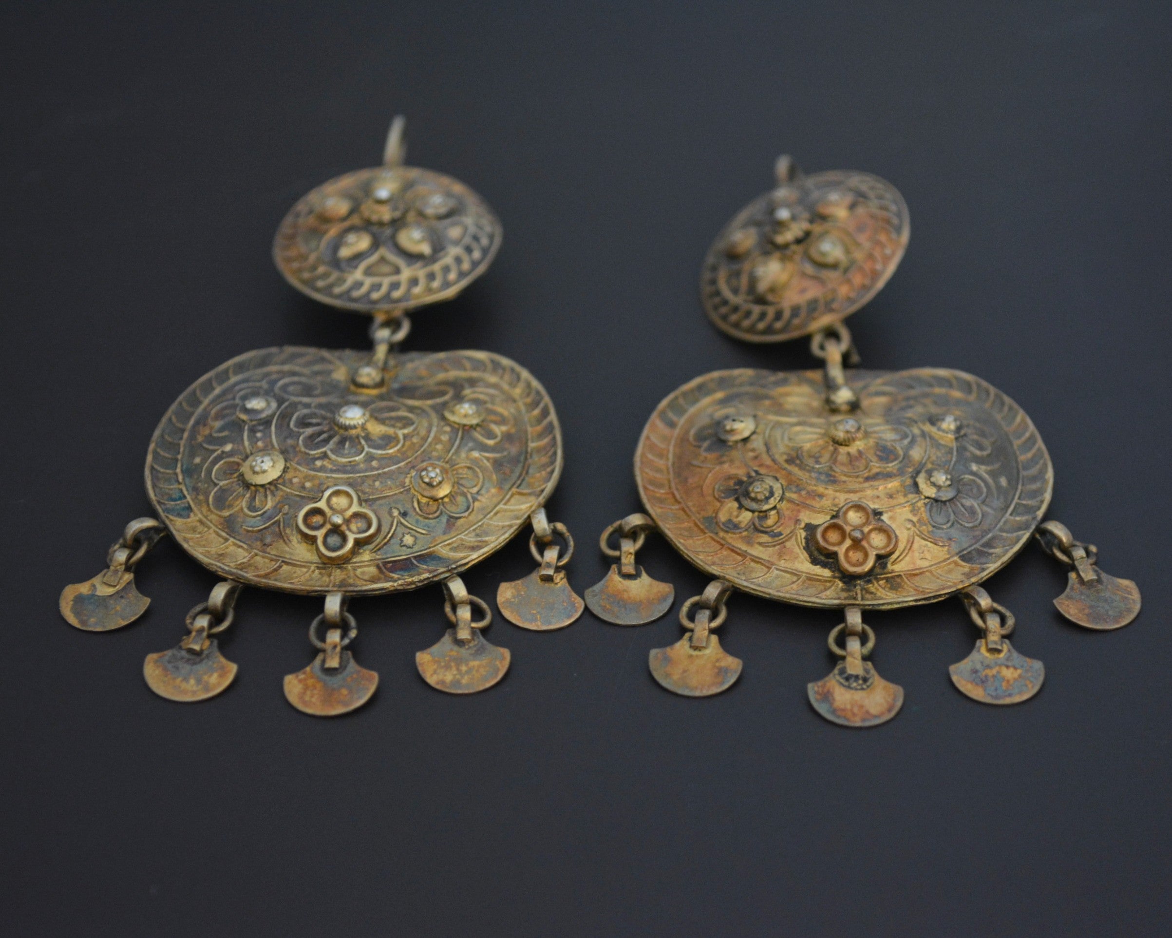 Huge Rajasthani Silver Gilded Dangle Earrings