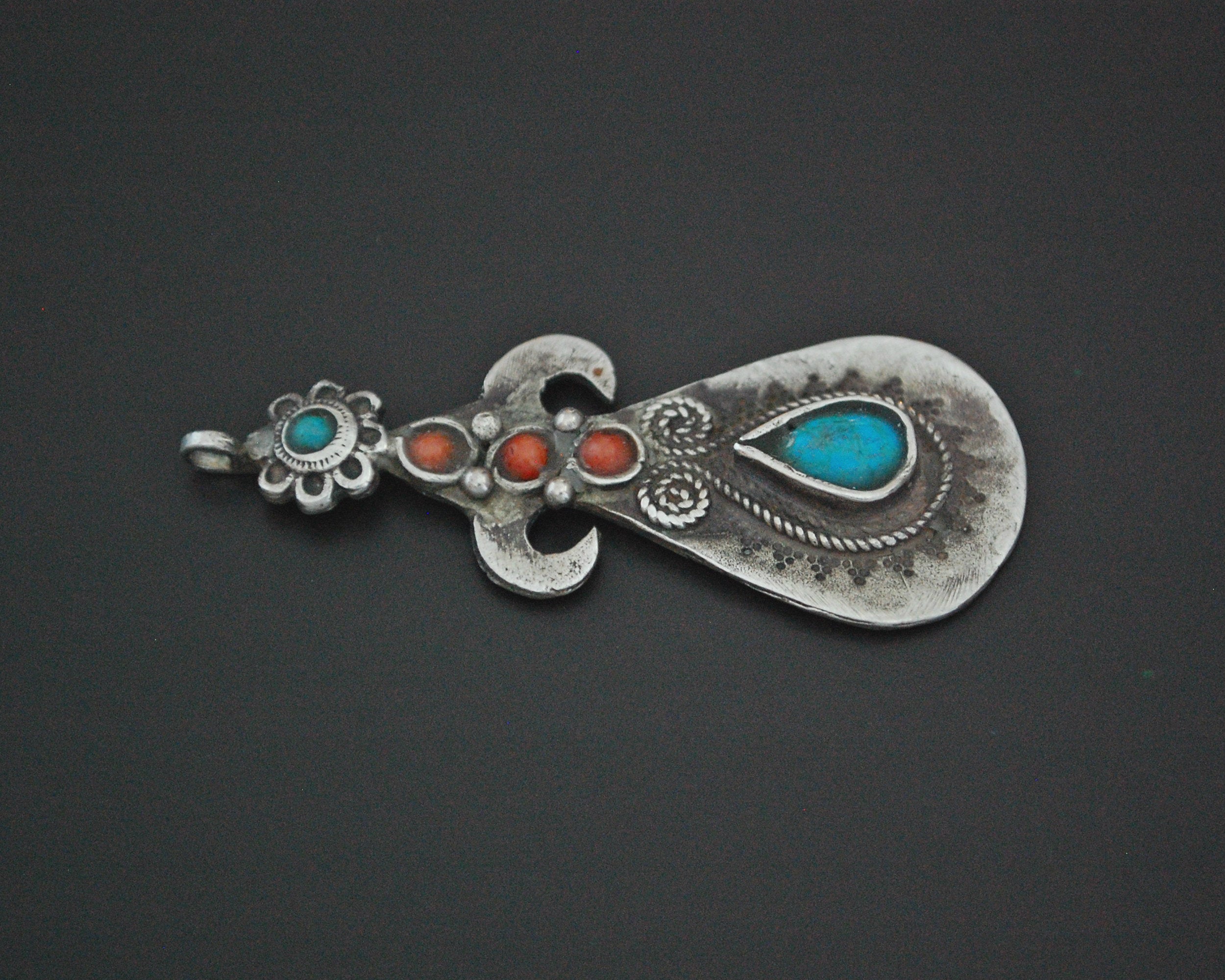 Pretty Uzbek Turquoise and Coral Pendant