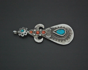 Pretty Uzbek Turquoise and Coral Pendant