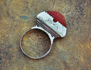 Tuareg Tisek Silver Ring With Carnelian - Size 8