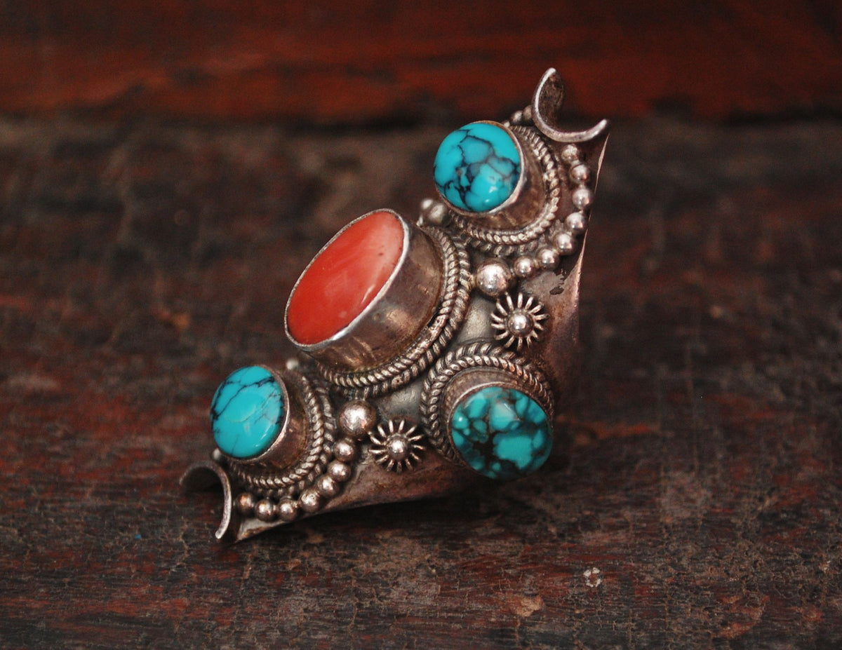 Huge Nepalese Turquoise Coral Ring - Size 8.5 – Cosmic Norbu