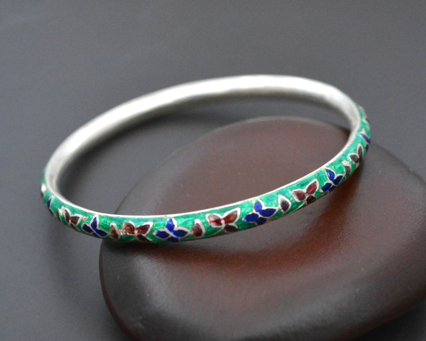 Indian Green Enamel Bangle Bracelet - SMALL