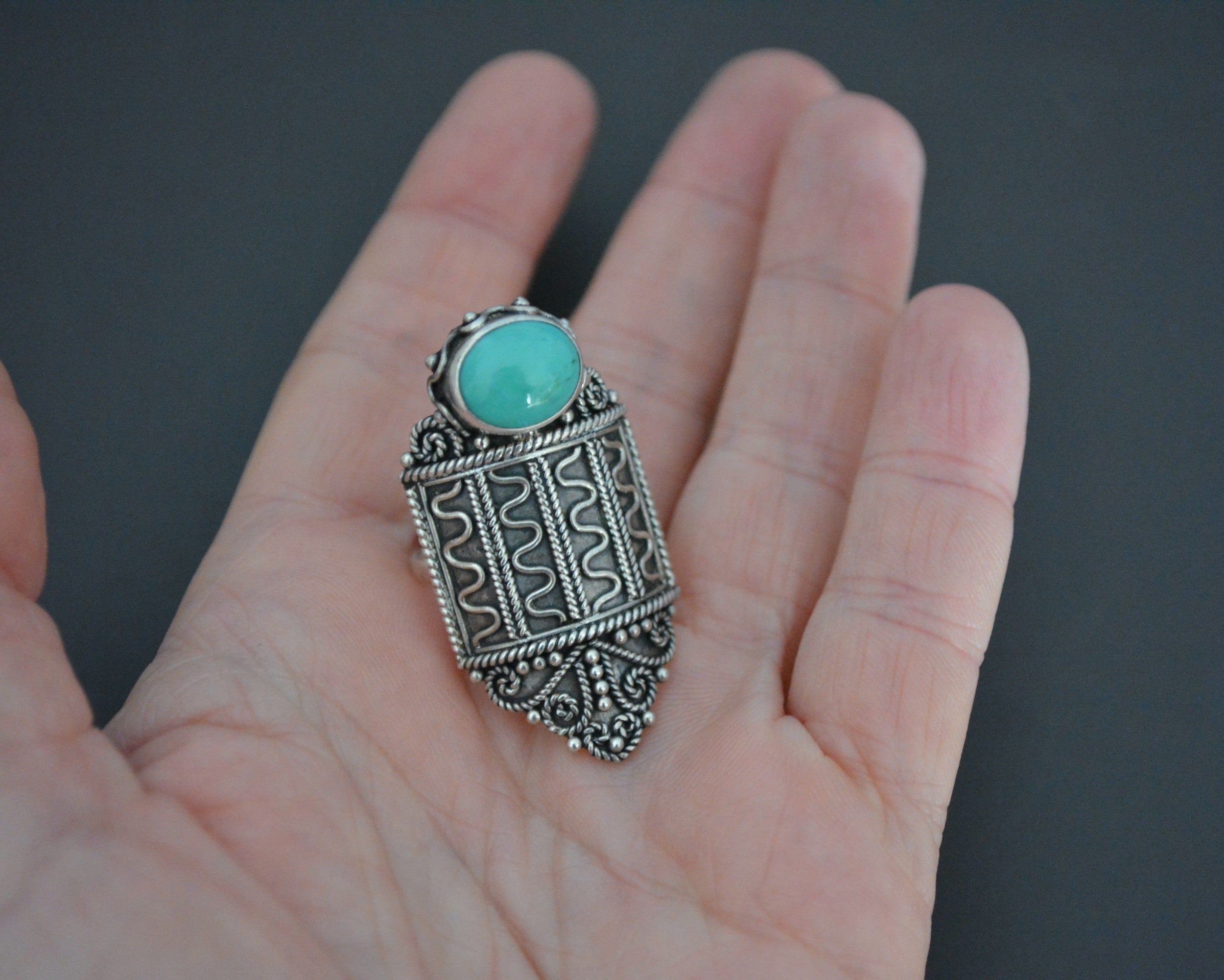 Ethnic Turquoise Ring from Bali - Size 8