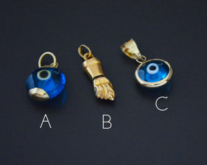 Turkish Evil Eye 14K Gold Pendant and 18K XS Figa Charm