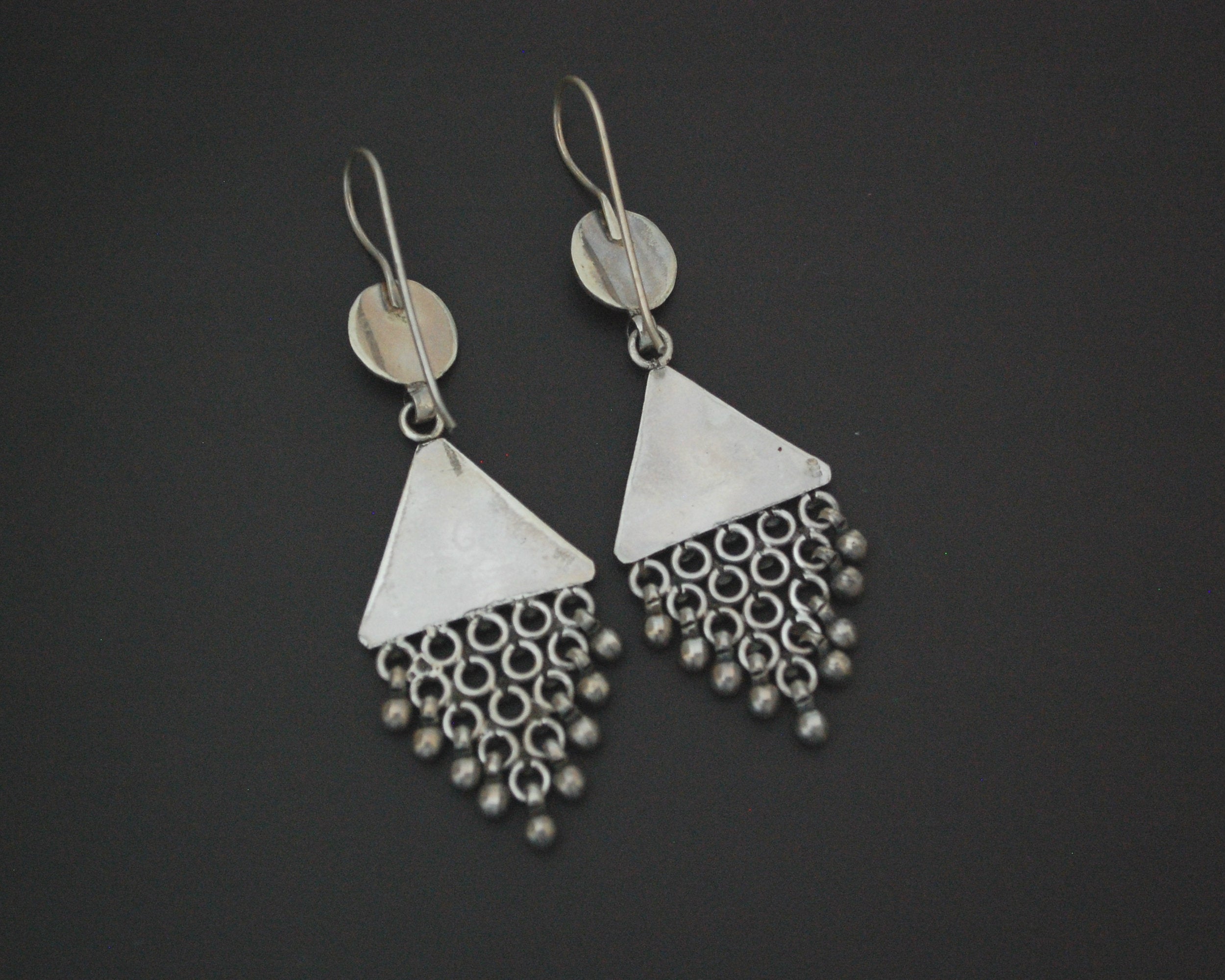 Long Rajasthani Silver Earrings with Dangles