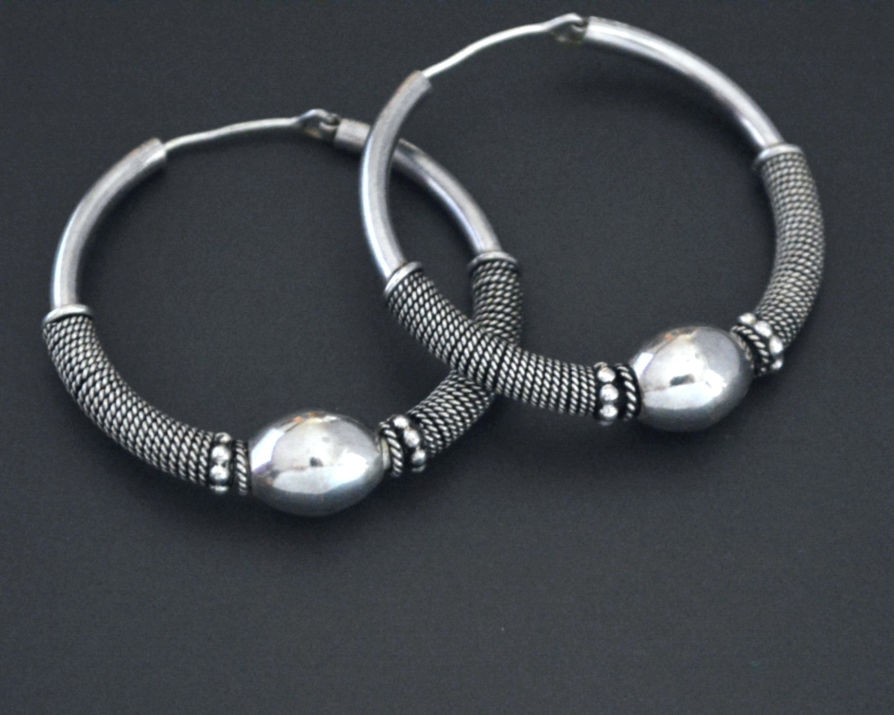 Large Ethnic Bali Hoop Earrings