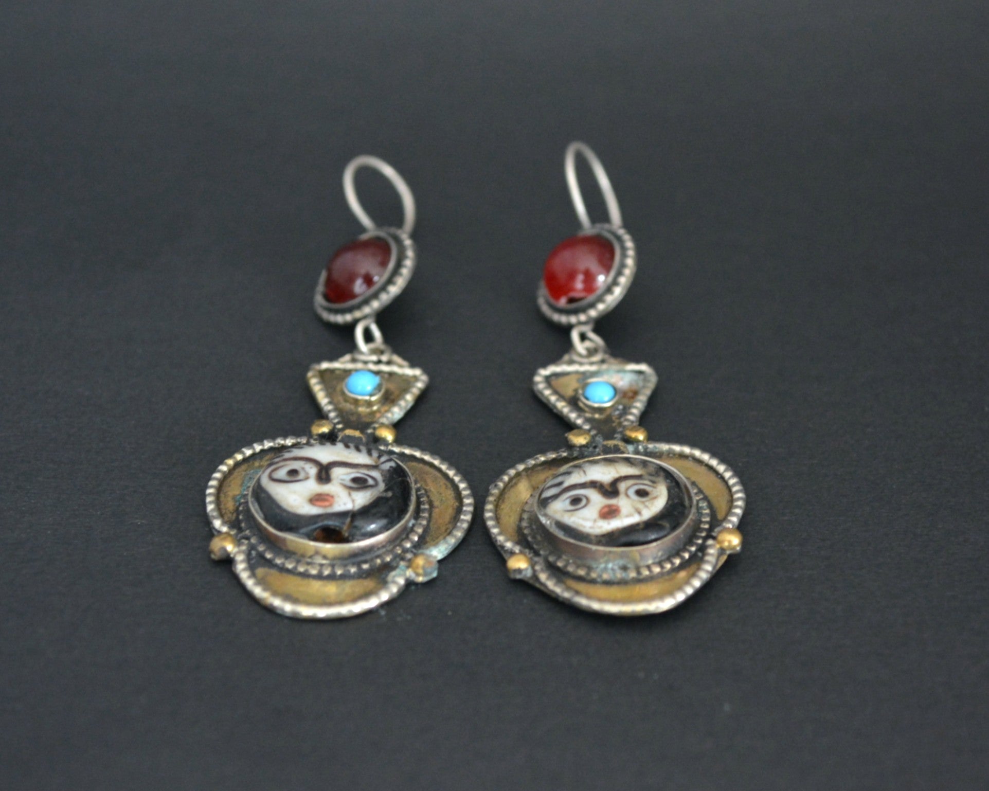 Afghani Dangle Earrings with Face Beads
