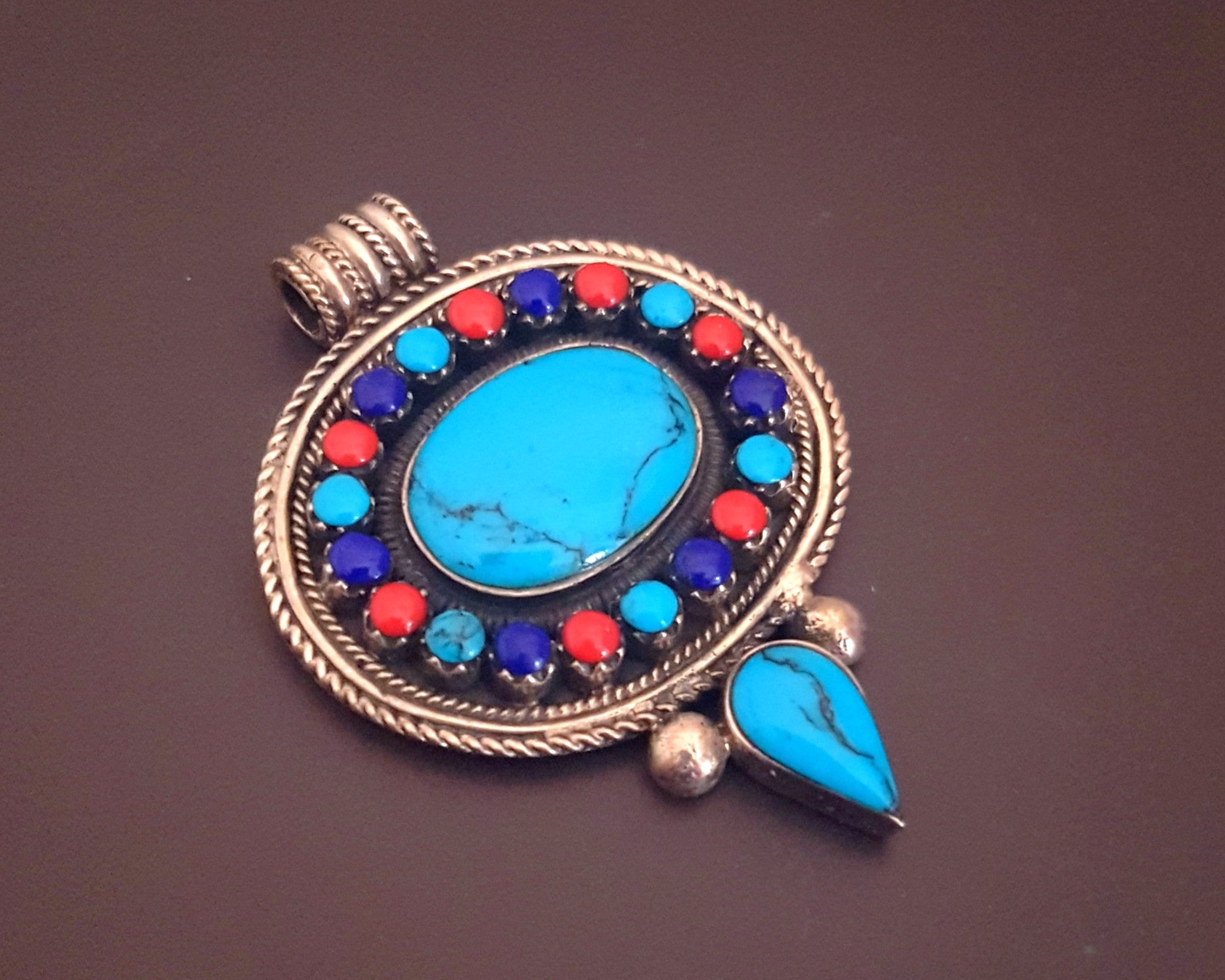 Nepali Turquoise Coral Lapis Pendant
