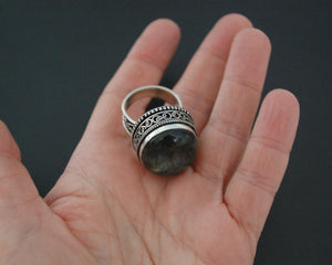 Bold Sterling Silver Labradorite Ring - Size 8.75