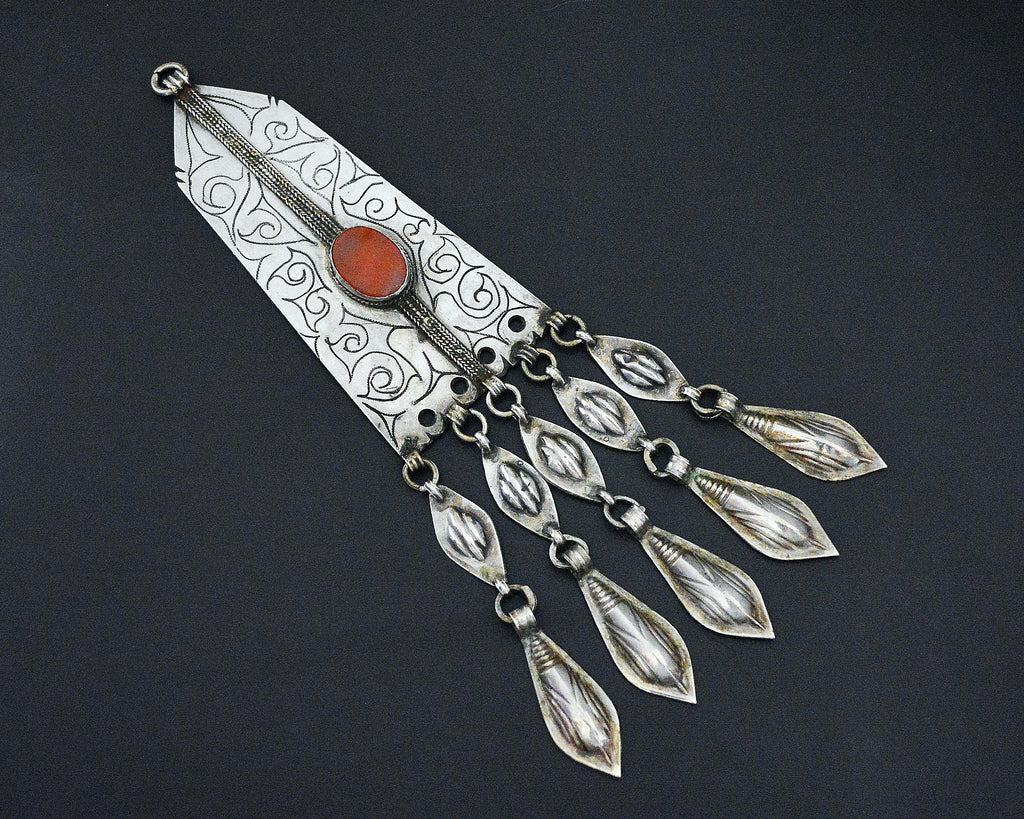 Long Turkmen Pendant with Carnelian and Dangles