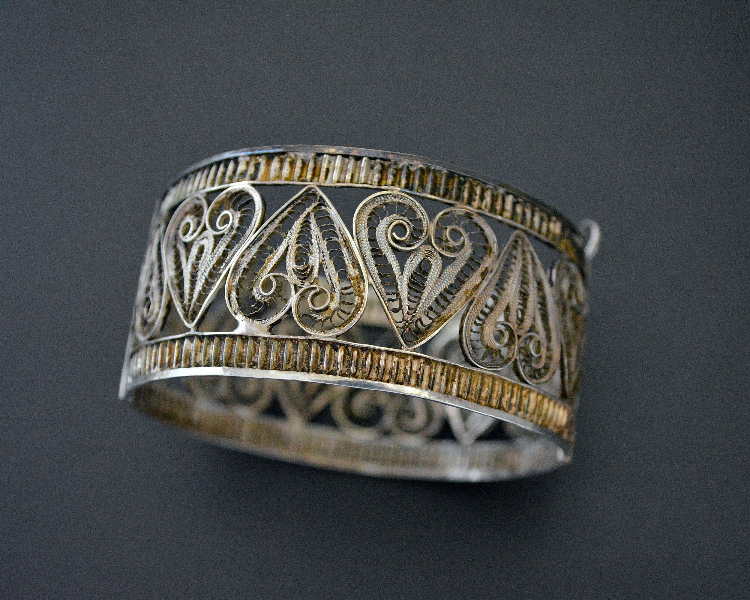 Gilded Tunisian Filigree Hinged Bracelet