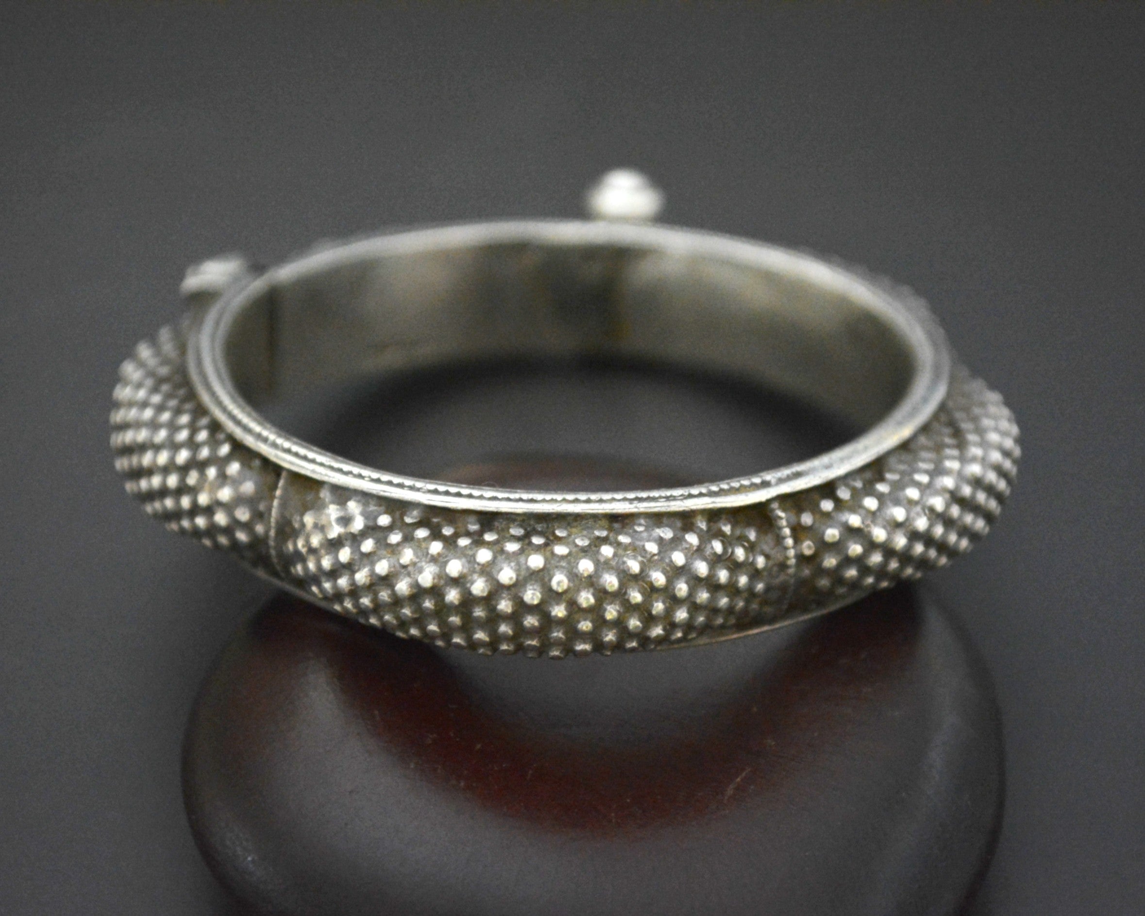 Small Ethnic Tribal Indian Silver Bracelet - Hinged